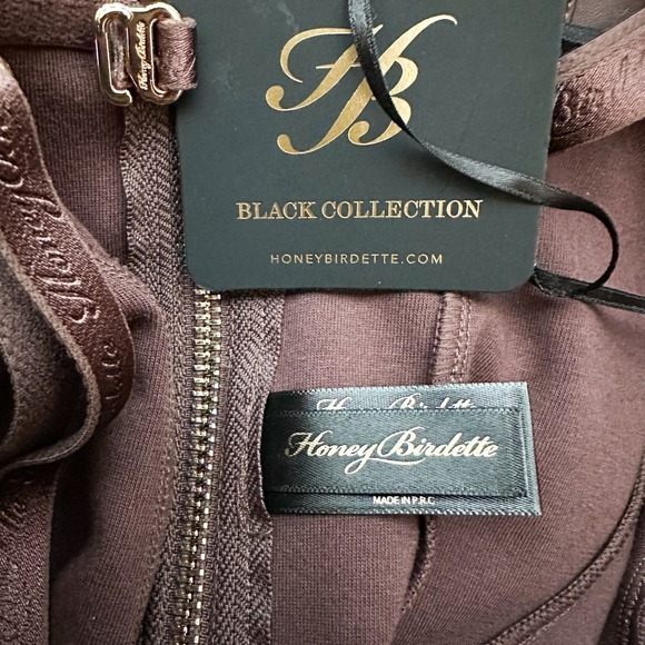 Honey Birdette Emily Deep Mahogany Faux Leather Dress NWT Size XS - Picture 13 of 16